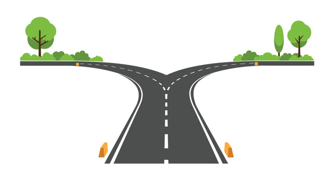 Road Forking in Two Directions with Trees Illustration silhouette