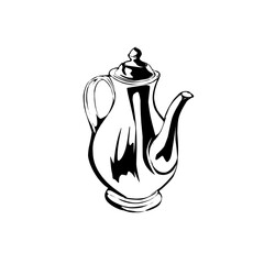 Black and white teapot silhouette – vintage kettle vector illustration