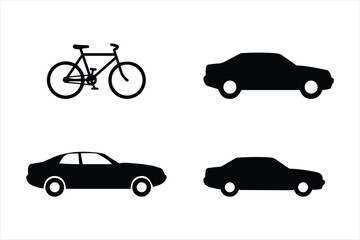 Collection of vehicle silhouettes including a bicycle and cars silhouette