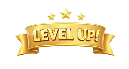 Level Up! Gold Ribbon Achievement Badge - Celebrate Success with Premium Graphic