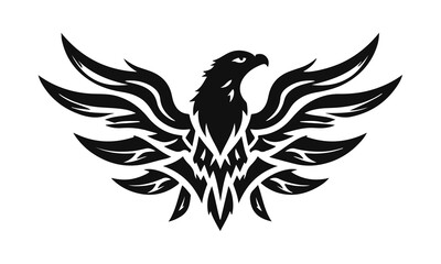 Naklejka premium Eagle logo template. Black and white silhouette of an eagle with spread wings. Symmetrical and stylish logo, perfect for branding and emblems