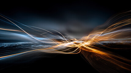 Electromagnetic field visualization, neon colors and flowing current lines. Chaotic lightning grid pattern, bright electric energy on dark tech grid. Energy 