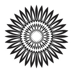 Black and White Geometric Floral Design with Symmetrical Petals and Central Void Modern Minimalist Illustration for Background or Texture Use