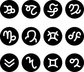 Astrology Zodiac Signs in Black Circles
