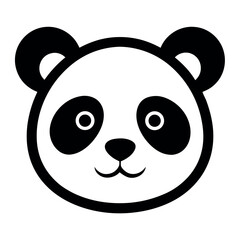 Simple Black and White Panda Face Illustration with Gentle Smile on White Background