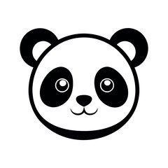 Black and White Panda Face Icon Illustration Featuring Cute Eyes and Smiling Expression