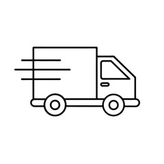 fast delivery truck icon, outline vector of express logistics vehicle with speed lines for quick shipping, courier apps, and e-commerce platforms