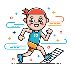 Cartoon Runner with Headband Mid-Stride on Treadmill with Cheerful Expression and Graphic Accents, Sporty and Energetic