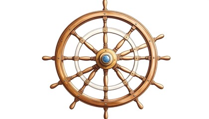 Ornate wooden ship's wheel with a central jewel
