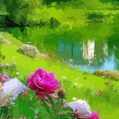 Various oil paintings, lotus flowers, roses, peonies, lakes, strawberries, wheat ears, waterfalls, boats