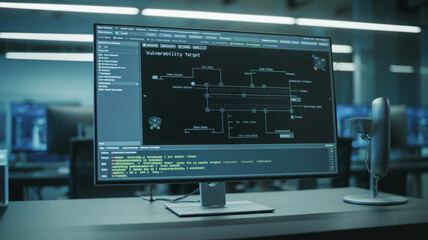 Engineering Excellence: A cutting-edge workstation unveils intricate technical designs, displayed on a high-resolution monitor within a modern office.