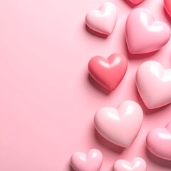 Pink hearts scattered on a pink background, leaving space on the left