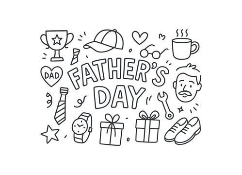 Cute doodle style illustration with large central word fathers day - Powered by Adobe