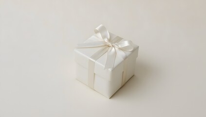 Fototapeta premium Elegant white gift box tied with a satin ribbon