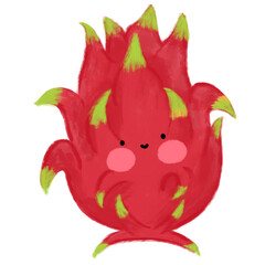 Hand drawn smiling dragon fruit isolated on white. Cute dragon fruit suitable for kids book, flashcard, nursery, design element, etc.