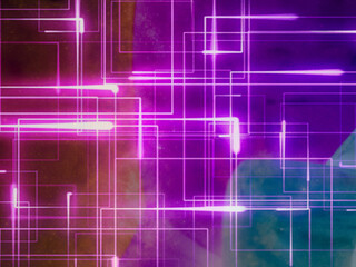 Obraz premium An abstract, high-tech background featuring glowing neon lines and a grid-like pattern against a dark, textured backdrop.