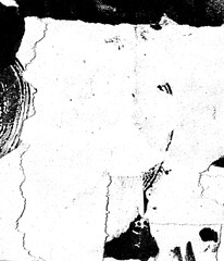 black and white. Old grunge ripped torn vintage collage posters creased crumpled paper surface placard texture background backdrop empty space for text letter