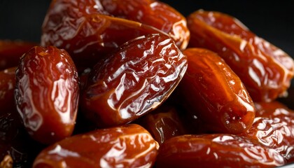 Close-up of Shiny, Wrinkled Dates Showing Texture and Rich Color