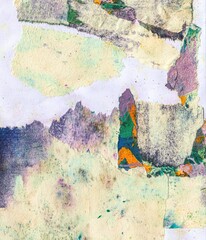 Old grunge ripped torn vintage collage posters creased crumpled paper surface placard texture...