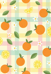 Obraz premium Seamless Citrus Fruit Leaves Flowers Pattern Design