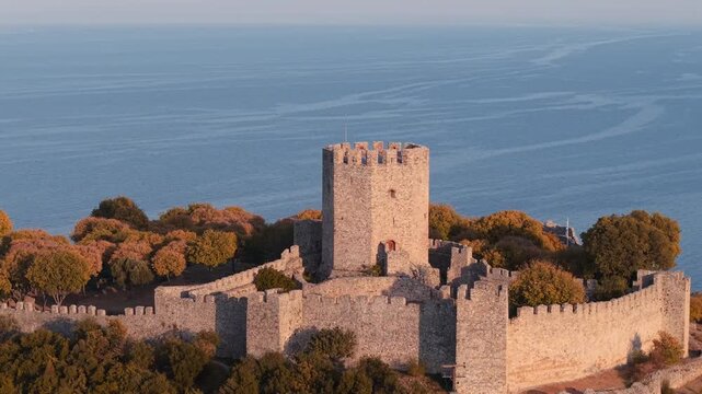 Byzantine castle of Platamonas in Greece, drone