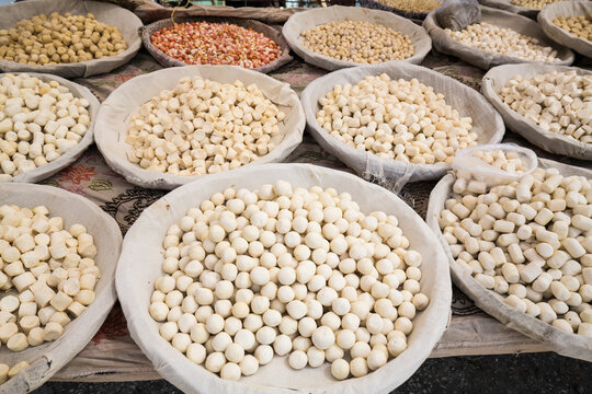 View of kurt - traditional Kazakh Uzbek salted cheese