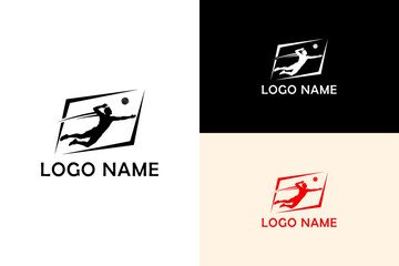 player diving to save the ball inside a rectangle illustration, vector logo for volleyball league, volleyball team, sports, and more