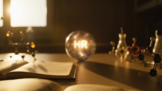 Cinematic Scientific Research Desk with Glowing Core at Golden Hour