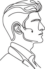 Minimalist Line Art Portrait of Man in Profile, Black and White, Modern Illustration Concept