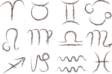 Obraz premium gray brown hand drawn art stroke astrology zodiac signs