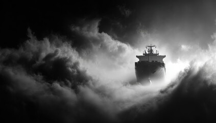 Fototapeta premium Ship silhouetted amidst dramatic clouds