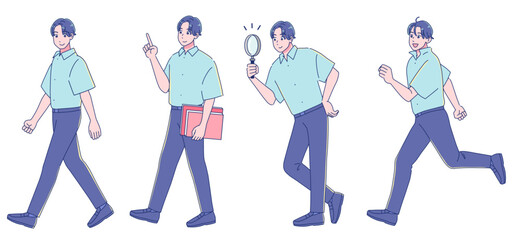 元気なアニメ調の男子生徒　半袖制服　全身