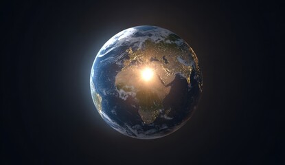 Fototapeta premium Earth, centered in space, bathed in sunlight