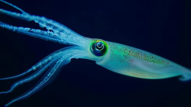 Bioluminescent Cephalopod in Deep Water