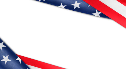 American flags on white isolated background, top view