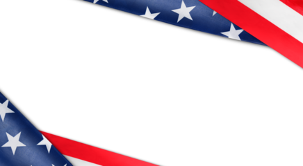 American flags on white isolated background, top view