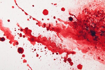 Bright red splashes of paint create an abstract artwork on a white canvas surface reflecting creativity and artistic expression