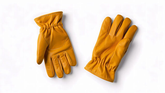 Pair of New Brown Leather Work Gloves on a Neutral Background - Powered by Adobe