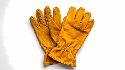 Pair of New Brown Leather Work Gloves on a Neutral Background