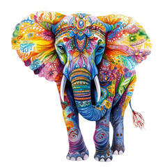 Obraz premium A vibrant, colorfully painted elephant standing proudly on transparent png background. Ai generated