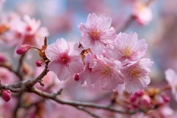 Beautiful cherry blossom flowers bloom in spring during the sunny afternoon at a peaceful park