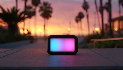 Colorful action camera at sunset