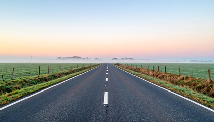 Minimalist Country Road with Soft Morning Mist