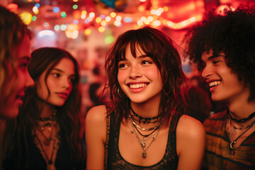 A group of friends hanging out at a 2000s	