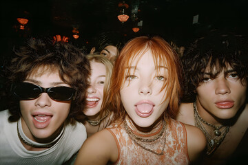 A group of friends hanging out at a 2000s	