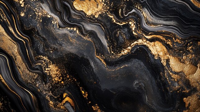 Elegant and modern black and gold abstract design with flowing lines and shimmering textures