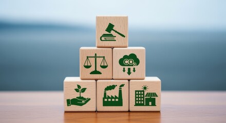 ESG concept with wooden blocks depicting environmental social and governance criteria for sustainable and ethical business practices