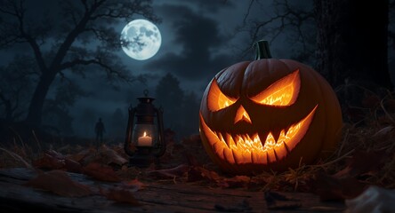 Spooky Halloween Jack-o-lantern Lantern Scene - Perfect for October Decorations