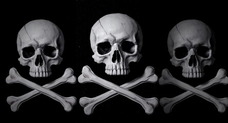 Triple Skulls Crossbones High-Resolution Gothic, Dark, Halloween Image