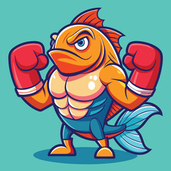 Obraz premium Cute fun vector drawing of a cartoon boxer dog character wearing a red boxing glove